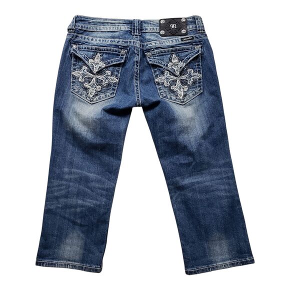 Miss Me Easy Capri Embellished Denim 30 Jeans Womens Rodeo Y2K - Picture 2 of 8